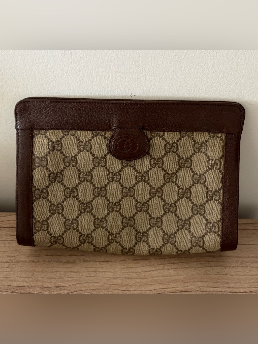 Gucci Vintage Brown Gg Monogram Clutch Bag Purse Pouch